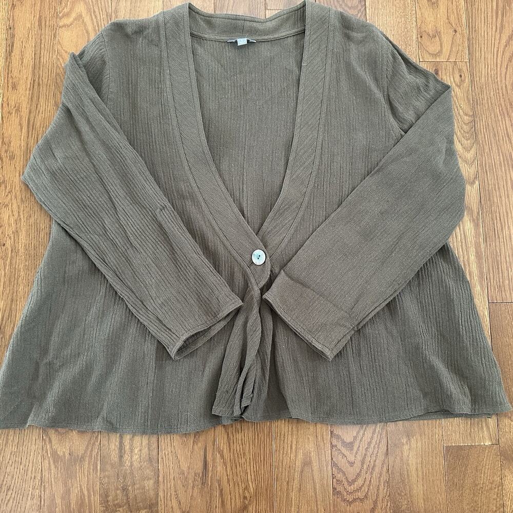 J Jill Cardigan Womens Large Olive Hemp Organic Cotton Silk Lagenlook‎ Granola